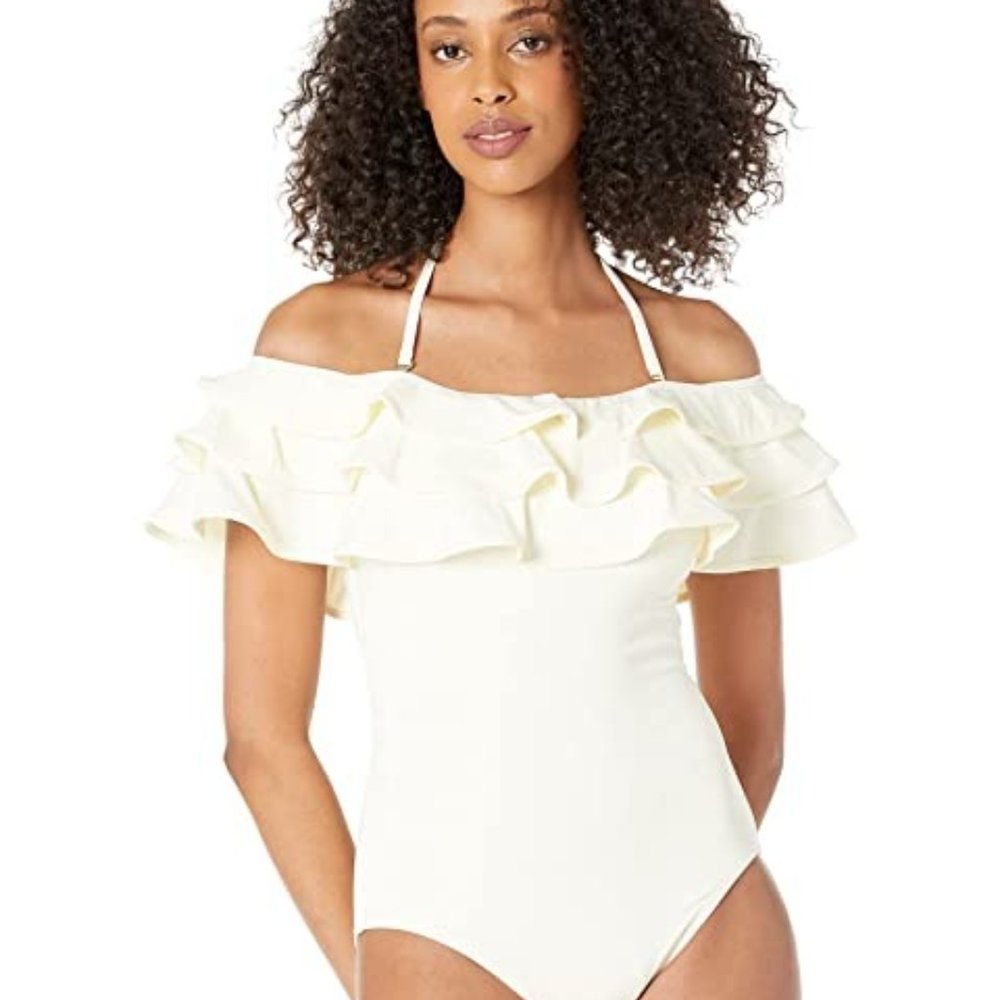 🔆🌴 kate spade palm beach ruffle off the shoulder swimsuit xs~
🔆🌴Last One!